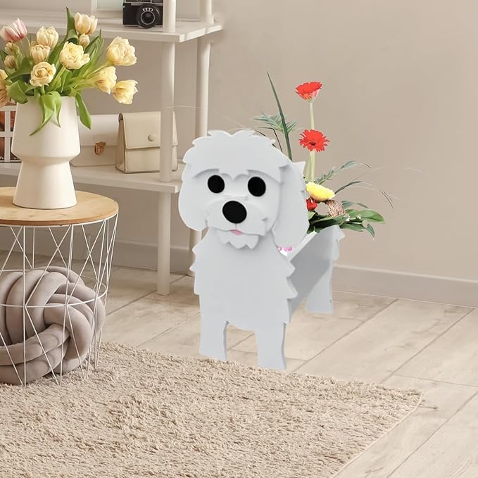 Maltese Dog Planter Plant Pots,Cute Garden Dog Flower Planter,Dog Planters Birthday Gifts for Women,Office,Indoor/Outdoor Decor(9.45 * 7.36 * 13.39in)-BloomoryGarden