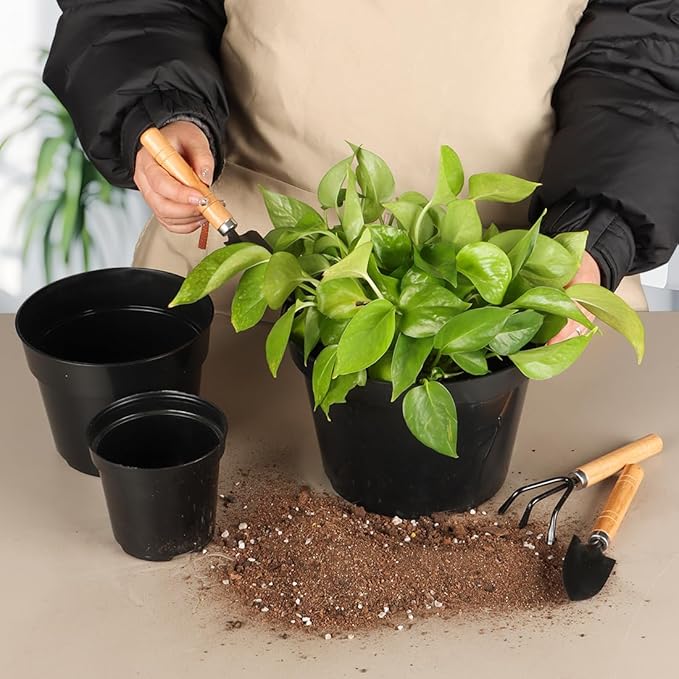 15 Pack 4/6/8 Inch Plant Nursery Pots, Thickened Plastic Pots for Plants with Drainage Holes, Sturdy Seedling Pots, Seed Starting Pots, Flower Pots for Indoor Outdoor Plants, Black-BloomoryGarden
