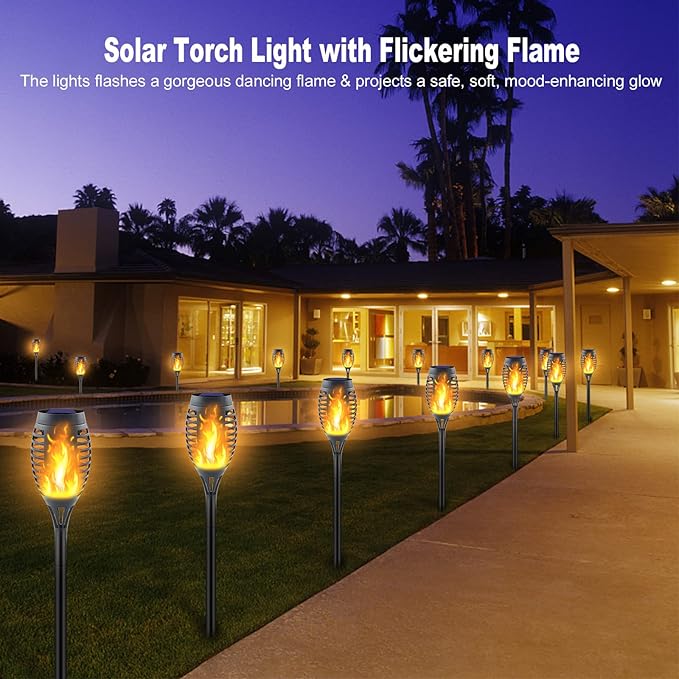 16 Pack Upgraded Solar Lights Outdoor, Mini Solar Torch Lights with Flickering Flames, Waterproof Landscape Decoration Dancing Flame Lights for Garden Pathway Yard, Auto On/Off Dusk to Dawn-BloomoryGarden