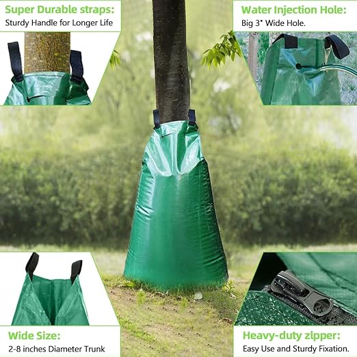 1 Pack Tree Watering Bag, 20 Gallon Slow Release Watering Bag for Trees, Premium PVC Shrub Watering Bag with Heavy Duty Zipper, Sturdy Reusable Drip Irrigation Bag-BloomoryGarden