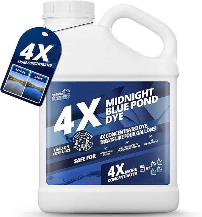 1 Gallon Midnight Blue Pond Dye, 4X Concentrate Pond Dye Blue, Dark Natural Looking Aquashade for Beautiful Lake Water, Long-Lasting Colorant, Protects Against Sunlight - Ideal for Fish & Wildlife-BloomoryGarden