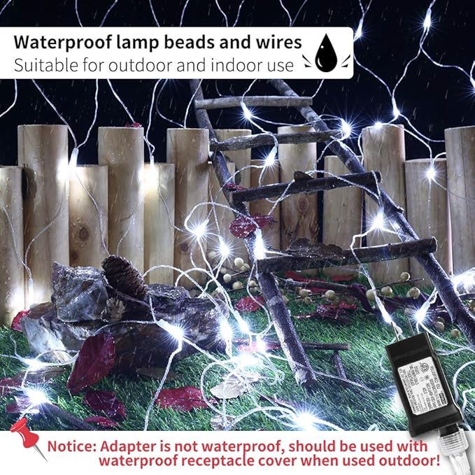 LYHOPE 12ft x 5ft 360 LED Christmas Net Lights, 8 Modes Low Voltage Mesh Christmas Decorative Lights for Xmas Trees, Bushes, Wedding, Garden, Outdoor, Indoor Decor (White)-BloomoryGarden