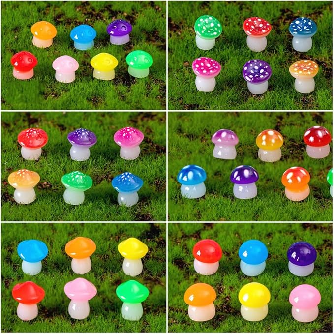 150 Pcs 18 Styles Mini Resin Luminous Mushrooms, Glow in The Dark Little Resin Mushroom for Garden Landscape Bonsai Craft Ornament-BloomoryGarden