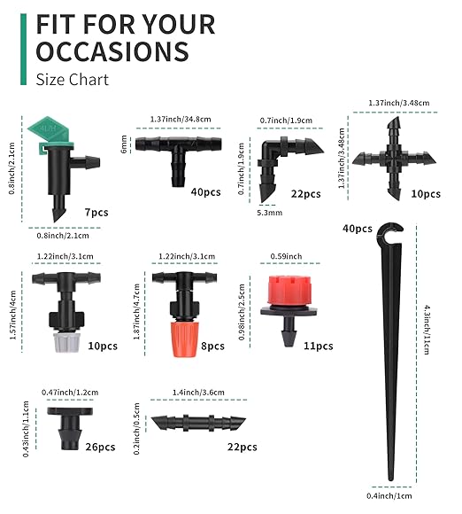 1/4 Drip Irrigation Fittings, 210 Pcs 1/4 Drip Irrigation Connectors Irrigation Fittings Kit for Flower Pot Garden Lawn (Spray,Micro Dripper,Straight Barbs,Tees,Elbows,End Plug,4-Way Coupling)-BloomoryGarden