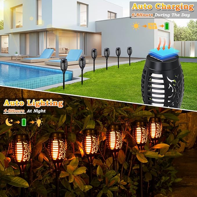 10Pack Solar Lights Outdoor, Solar Torch Lights Outdoor Flickering Flame for Outdoor Decorations, Waterproof Garden Light Solar Powered , Tiki Torches for Outside Yard Patio Lawn Garden Decor-BloomoryGarden