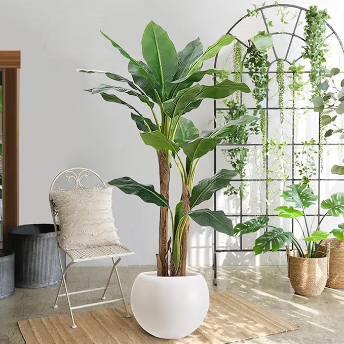 13.5 H x 17" Dia (12" Pot Opening) Round Fiberstone Planter with Drainage Hole, White, Indoor/Outdoor Large Plant Pot for Home Patio Garden, Ideal for Large Plants-BloomoryGarden