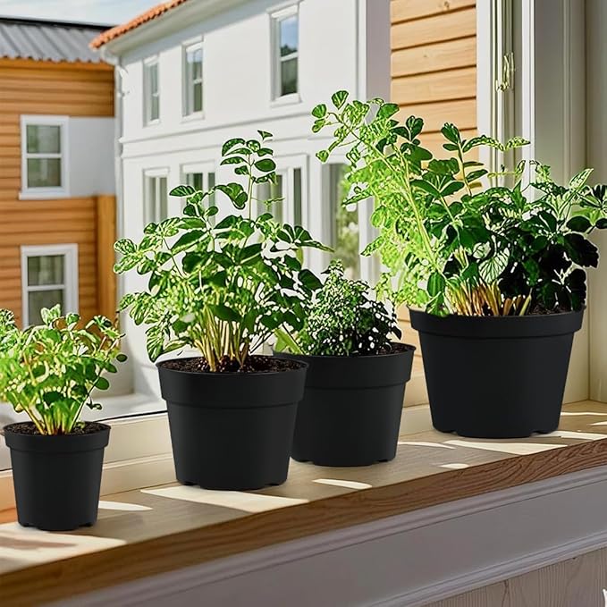 15 Pack 4/6/8 Inch Plant Nursery Pots, Thickened Plastic Pots for Plants with Drainage Holes, Sturdy Seedling Pots, Seed Starting Pots, Flower Pots for Indoor Outdoor Plants, Black-BloomoryGarden