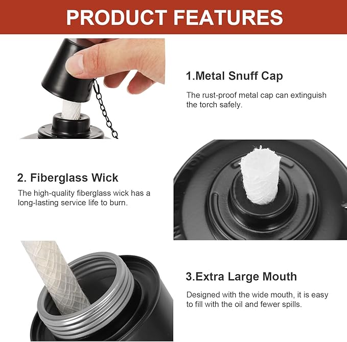 12oz Torch Replacement Canisters - 4 Pack Bamboo Torch Fuel Canister Torches Cans With Wicks and Covers, Refillable Metal Tabletop Lantern For Garden, Patio, Luau Party-BloomoryGarden