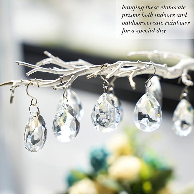 10pcs 38mm Clear Crystal Teardrops Chandelier Parts,Chandelier Crystal Prisms Pendants with Hook,Hanging Crystals for Lamp Window Christmas Tree Decoration Suncatcher-BloomoryGarden
