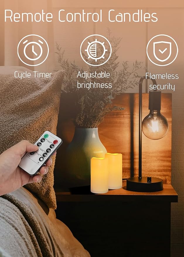 15Pack Waterproof Flameless Remote Control Candles (D3''*H5.5'') Battery Operated Flickering LED Pillar Candle,plastic with 10-Key 24Hours Timer for Outdoor/Indoor Party Garden Lanterns Porch Ivory-BloomoryGarden
