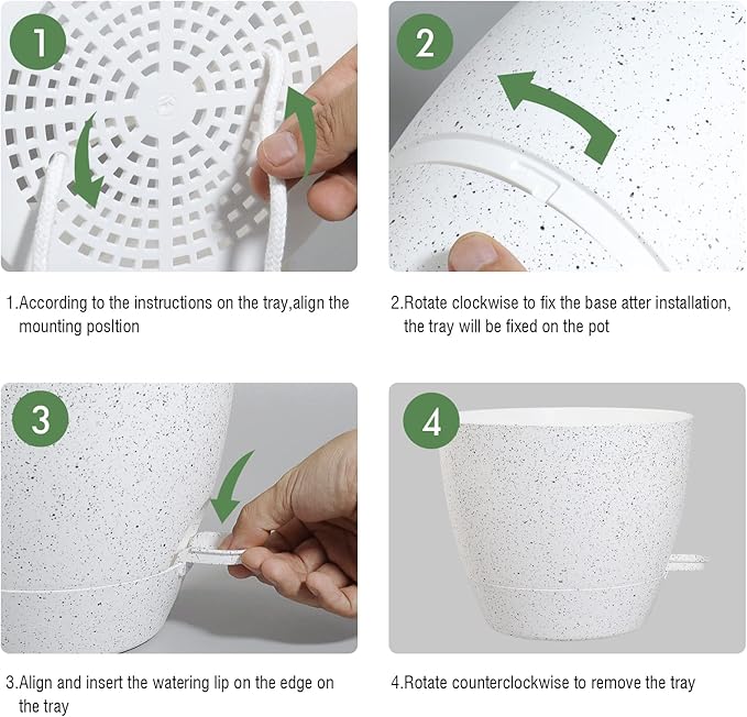 12 inch Large Self Watering Pots, Plastic Planters with 60oZ Removable Deep Reservoir and Multi Mesh Drainage Holes for Indoor Outdoor Garden Plants and Flowers, White Speckles-BloomoryGarden