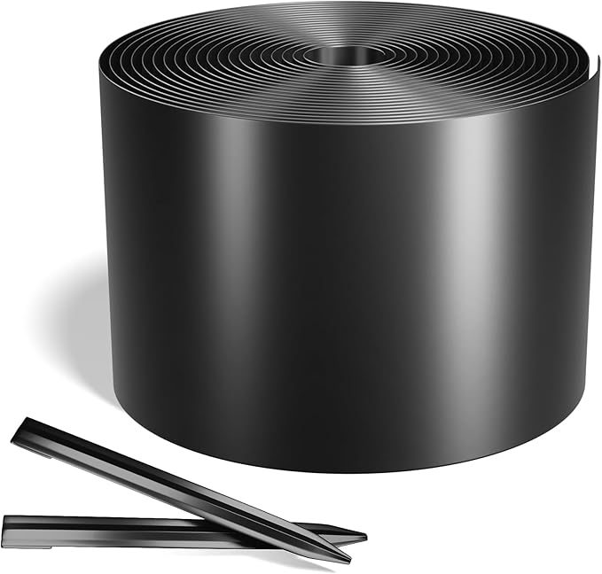 Worth Galvanized Steel Landscape Edging 4.5" x50' Metal Garden Edging Roll Flexible Bender Border with 16Pcs Stakes for Lawn, Flower Bed Edges, Black-BloomoryGarden