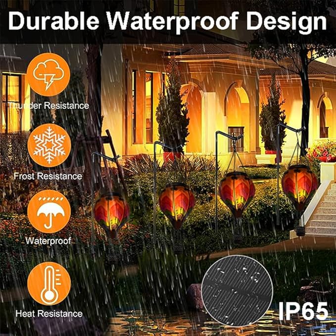 Hot Air Balloon Solar Lantern with Flickering Flame Hanging Solar Lanterns Outdoor Lights Waterproof Lanterns Decorative Garden Patio Yard Party Decor Wavy-Colorful