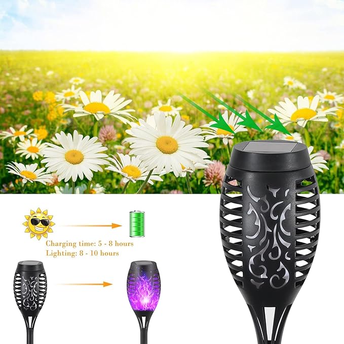 12-Pack Solar Flickering Flame Torches – Waterproof Solar Garden Lights, Outdoor Solar Lights for Yards, and Flame Torches for Patio and Pathway Decorations-BloomoryGarden