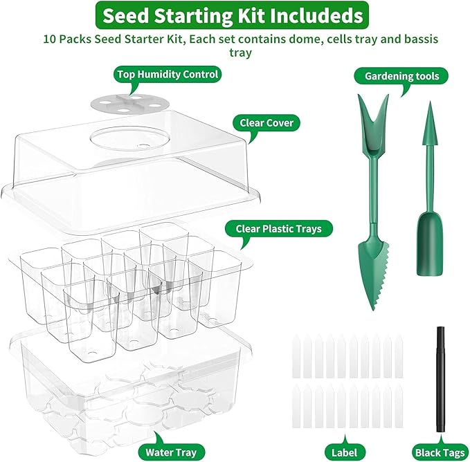 120 Cells Reusable Seed Starter Tray, 10 Pack Seedling Starter Kit for Greenhouse Propagator Station Planting Growing (Clear)-BloomoryGarden