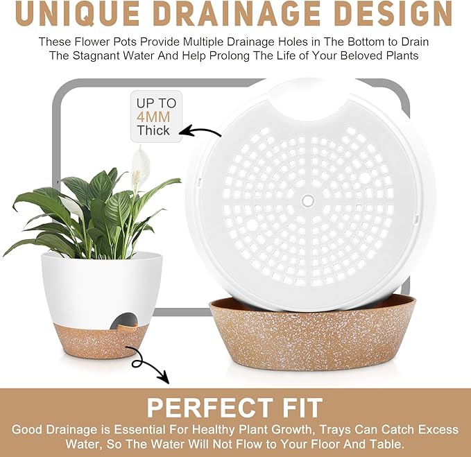 12" 10" 9" Large Self Watering Plant Pots, 3 Pack Flower Pots Planters with Multi Mesh Drainage Holes for Indoor Outdoor Garden Plants and Flowers.-BloomoryGarden