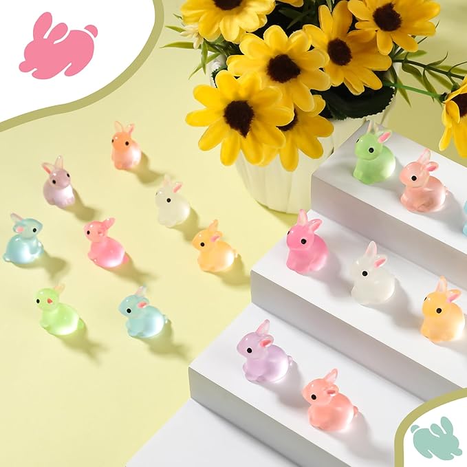 140Pcs Mini Resin Luminous Bunnies Glow in Dark Resin Rabbit Figures for Fairy Garden Luminous Mini Portrait Fairy Garden DIY Christmas Party Ornament Accessories Charms Party Favors-BloomoryGarden