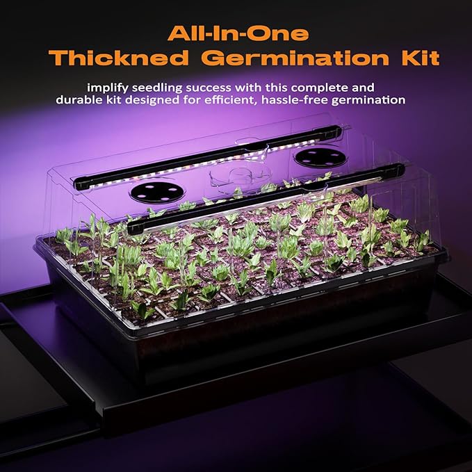 120-Cell Self-Watering Seed Starter Tray with Grow Light, Seed Starter Kit with 4.07” Humidity Dome, Indoor Seedling Starter Tray, Seed Starting Tray for Plant Germination, Seeds Growing-BloomoryGarden