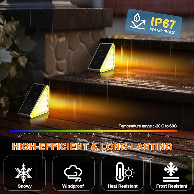 12 Pack Solar Stair Lights Outdoor Stair Lights with Waterproof IP67 LED Solar Light for Outside Light Decor for Stair, Deck, Front Step, Front Porch, Patio, Garden and Backyard-BloomoryGarden