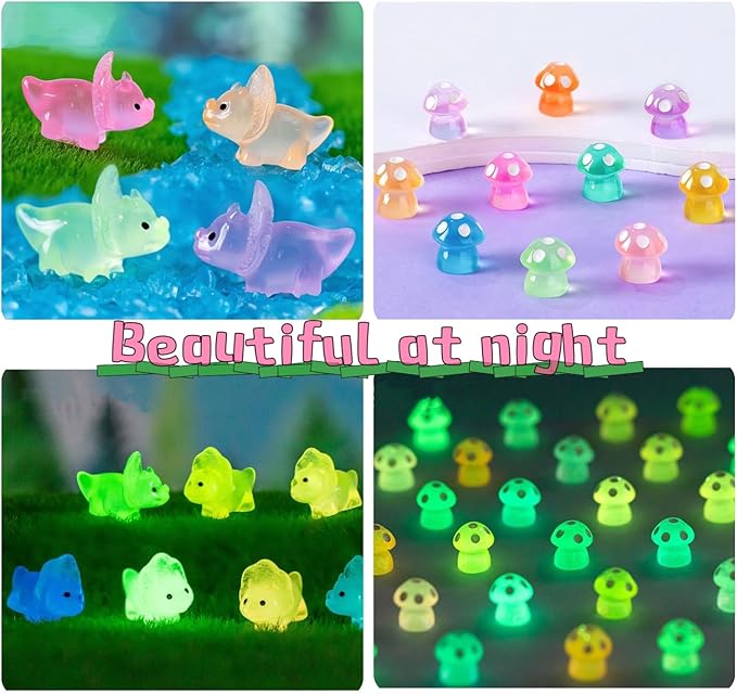 148Pcs Luminous Mini Resin Animals, Tiny Ducks Glow in The Dark Dolphins Dinosaurs Mushrooms 4 Combination Resin Set, Miniature Figures for Garden Decoration Aquarium Home Party Decor-BloomoryGarden