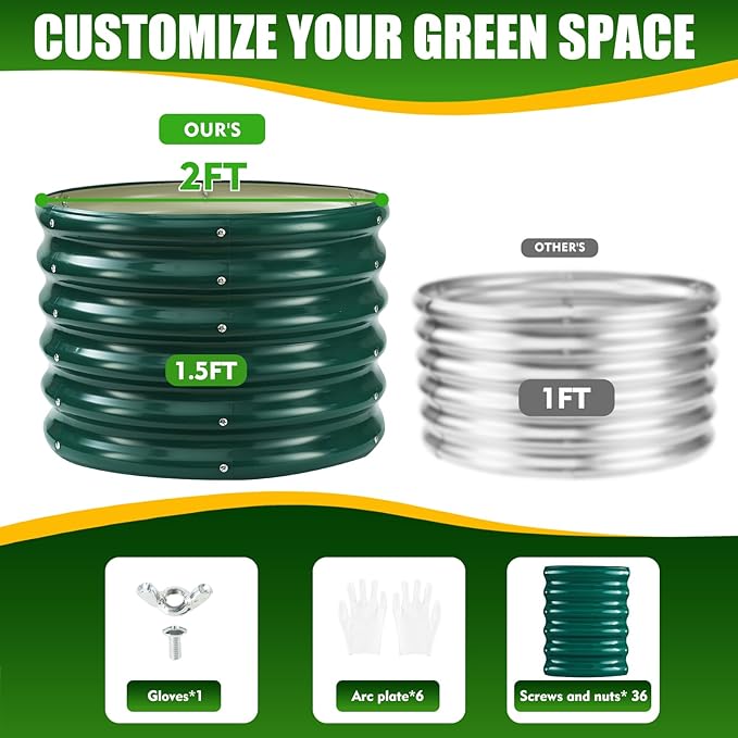 17" Tall Elevated Round Metal Rised Garden Bed- 2'x2' in Size and 0.8MM Thick Durable Planter Box for Vegetables Flowers Succulent at Patio/Garden Outdoor (Dark Green, 2FT Diameter)-BloomoryGarden