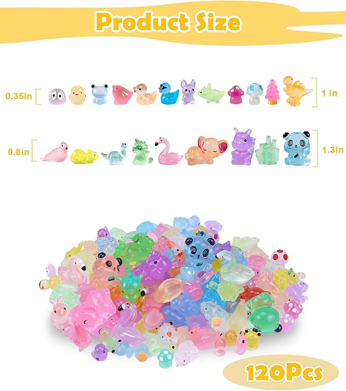 120 Pack Various Luminous Mini Resin Animals, Mini Ducks Dinosaurs Tiny Frogs Pandas Small Mushroom Miniature Figurines Glow in The Dark for DIY Garden Micro Landscape Aquarium Potted Decor-BloomoryGarden