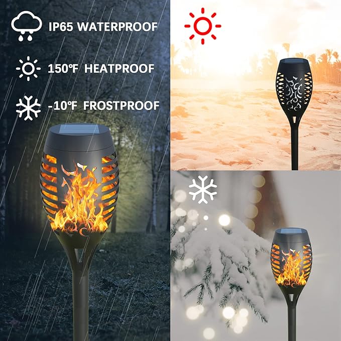 12Pack Solar Torch Lights with Flickering Flame Upgraded, Security&Waterproof Solar Lights Outdoor Landscape Decoration, Mini Solar Tiki Torches for Yard,Garden,Patio, Pathway Decor-Auto On/Off-BloomoryGarden
