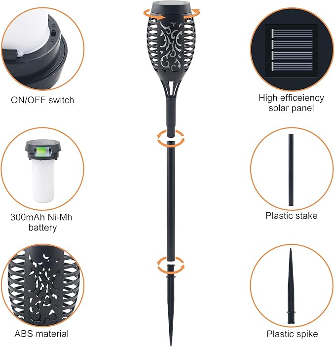 16 Pack Upgraded Solar Lights Outdoor, Mini Solar Torch Lights with Flickering Flames, Waterproof Landscape Decoration Dancing Flame Lights for Garden Pathway Yard, Auto On/Off Dusk to Dawn-BloomoryGarden