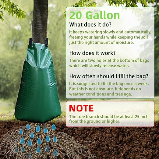 1 Pack Tree Watering Bag, 20 Gallon Slow Release Watering Bag for Trees, Premium PVC Shrub Watering Bag with Heavy Duty Zipper, Sturdy Reusable Drip Irrigation Bag-BloomoryGarden