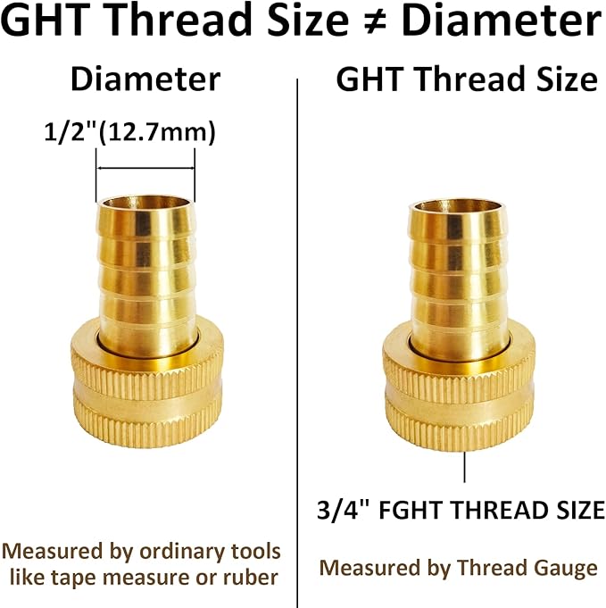 1/2" Barb x 3/4" Female GHT Thread Swivel Brass Garden Water Hose Pipe Connector Copper Fitting with Stainless Clamp House/Boat/Lawn/Power Wash/Irrigation
