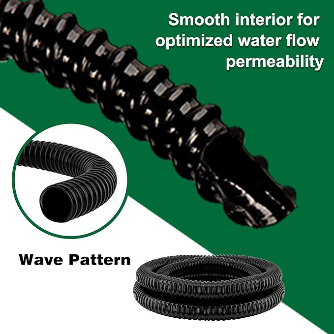 1" Dia. Corrugated Pond Tubing 1-Inch ID, 20.6 FT Length, Black PVC Kinkproof Strong Flex Tubing with Pipe Fittings, Aquarium, Pond Waterfall, Garden Pond Pump Drainage Tube-BloomoryGarden
