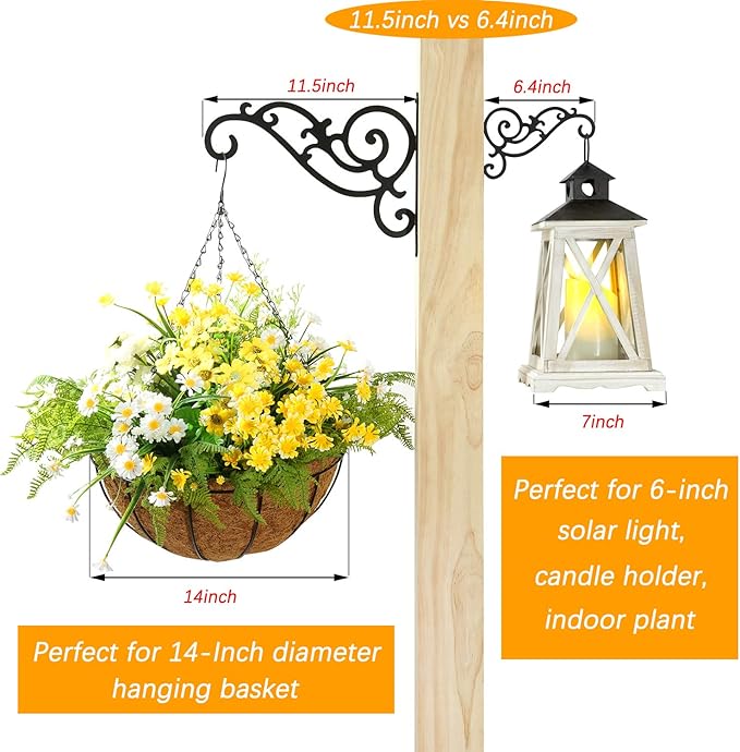 11-Inch Outdoor Decorative Metal Wall Hook for Hanging Lantern Plant Bird Feeder, Black-BloomoryGarden