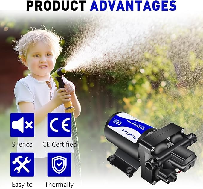 12V DC Water Pressure Booster Pump for RV,70PSI 5GPM Washdown Fresh Self Priming Diaphragm Pump for Boats with Filter,4-Chamner Transfer On Demand Pump for Marine Yacht Caravan Garden Hose-BloomoryGarden