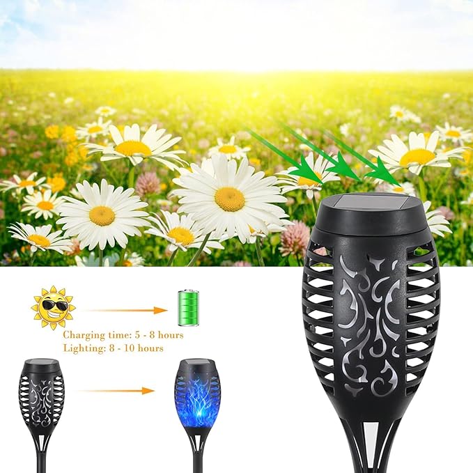 12-Pack Blue Solar Flickering Flame Torches – Waterproof Solar Garden Lights, Outdoor Solar Lights for Yards, and Flame Torches for Patio and Pathway Decorations-BloomoryGarden
