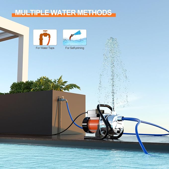 1.6 HP Portable Water Transfer Pump 1800 GPH Shallow Well Pump Garden Booster Sprinkler Pumps for Irrigation Lawn Farm Water Removal with Adapters, Orange-BloomoryGarden