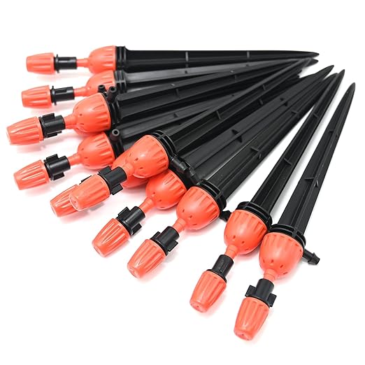 1/4" Drip Irrigation Emitters, Automatic Drip Irrigation Parts Accessories, 360 Degree Drip Sprinkler Heads Sprayer Heads for Irrigation Systems (Straight Nozzle, 30pcs)