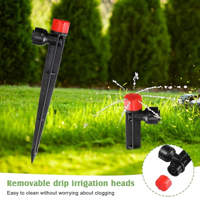 100 Pcs Drip Irrigation Emitters for 1/4'' Irrigation Tubing Adjustable Water Flow Drip Emitters with Stake Drip Irrigation System Irrigation Drippers with 360 Degree Sprayer for Garden Patio-BloomoryGarden