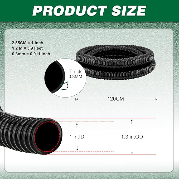 1" Dia. Corrugated Pond Tubing 1-Inch ID, 20.6 FT Length, Black PVC Kinkproof Strong Flex Tubing with Pipe Fittings, Aquarium, Pond Waterfall, Garden Pond Pump Drainage Tube-BloomoryGarden