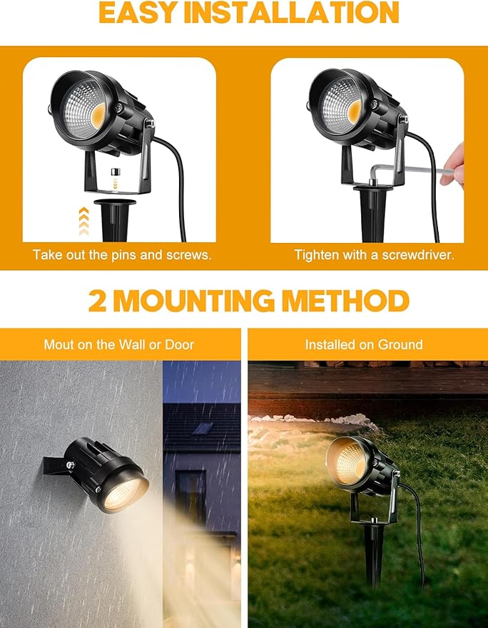 12W Landscape Lighting - Warm White Plug in Outdoor Landscape Light IP65 Waterproof 120V Lawn Flag Light Christmas Halloween Decorative Spotlight for Tree Outdoor Indoor Yard Garden, 2 Packs-BloomoryGarden