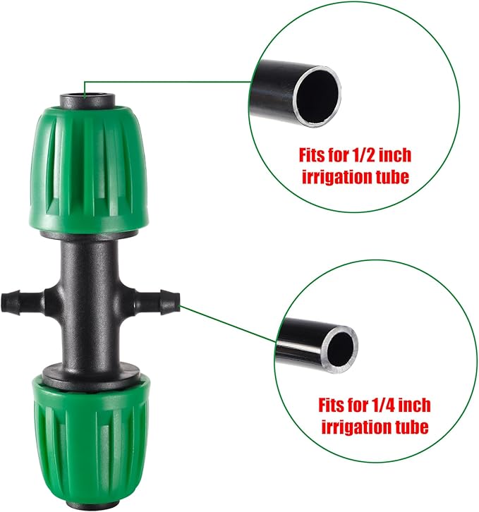 1/2 inch Tubing (1/2" ID x0.6-0.63" OD) 16mm to 1/4 inch Irrigation Tube Anti-Drop Barbed Hose Fittings (Fits 13mm ID / 4mm ID) (1/2 to 1/4 inch Four-Way)
