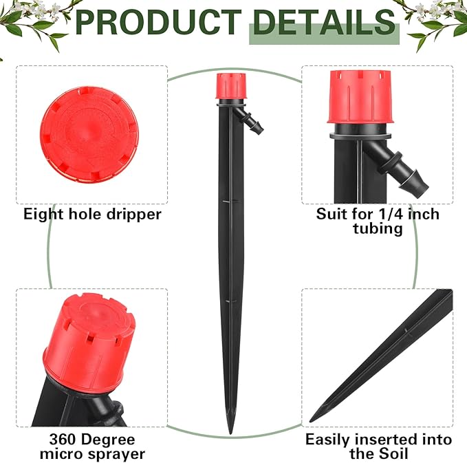 120 Pcs Drip Irrigation Emitters for 1/4'' Drip Irrigation Tubing 60 Irrigation Emitters Sprayer 60 Adjustable 360 Degree Water Flow Drippers for Patio Lawn Garden Watering-BloomoryGarden