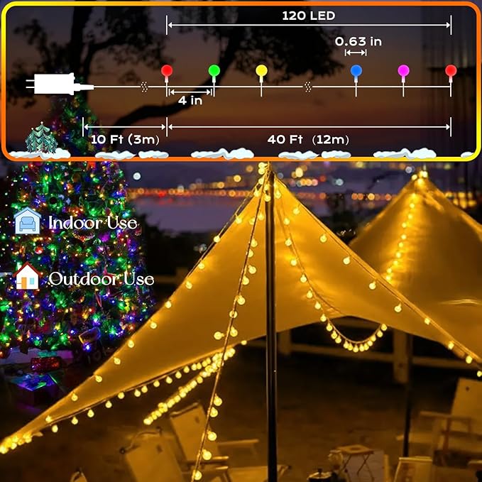 120 LED String Lights 40ft, 9 Lighting Modes Plug in Fairy String Lights for Bedroom Classroom Patio Garden Wedding Party Christmas Outdoor Indoor Decorations (Warm White to Multicolor)-BloomoryGarden