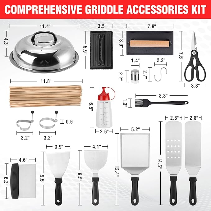 128 PCS Griddle Accessories Kit - Premium Flat Top Grill Accessories Set for Blackstone & Camp Chef, Stainless Steel BBQ Tool Utensils Gift Grilling Set for Lover Outdoor Men Women dad-BloomoryGarden