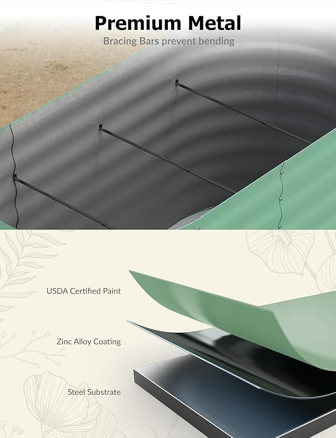 10x4x1.5ft Raised Garden Bed,Galvanized Raised Planter Boxes Outdoor with Easy Assembly, Large Garden Bed for Vegetables, Fruits, Flower,Raised Garden Bed,Green-BloomoryGarden
