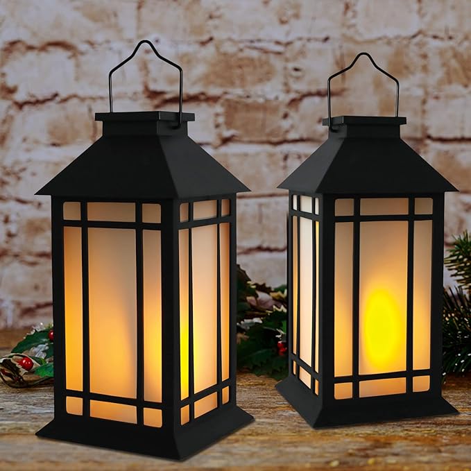13-Inch IP65 Waterproof Battery-Powered Outdoor Lantern with Led Flameless Candle and 6-Hour Timer - Decorative Lantern for Patio & Garden(2 Pack)-BloomoryGarden