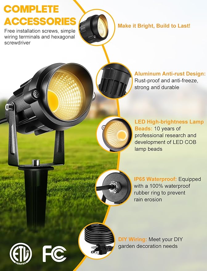 12W Landscape Lighting - Warm White Plug in Outdoor Landscape Light IP65 Waterproof 120V Lawn Flag Light Christmas Halloween Decorative Spotlight for Tree Outdoor Indoor Yard Garden, 2 Packs-BloomoryGarden