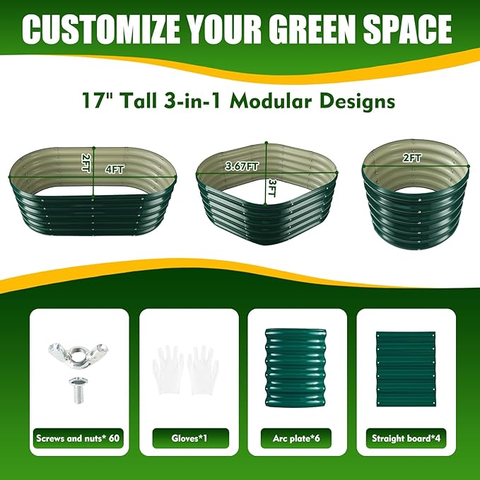 17" Tall Elevated Oval Metal Raised Garden Bed - 4ft x 2ft in Size and 0.8MM Thick Durable Planter Bed/Box for Vegetables Flowers Succulent at Patio/Garden Outdoor (Dark Green, 4X2X1.4 FT)-BloomoryGarden