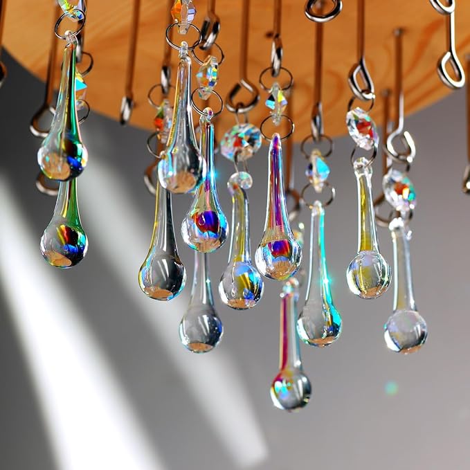 12pcs Raindrop Crystal Chandelier Prisms Parts, Hanging Crystals Beads for Chandeliers, Home Decoration-BloomoryGarden