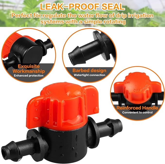 1/4" Drip Irrigation Valve:25 Pack Drip Irrigation Shut Off Switch Valve Fits 1/4 Inch Drip Irrigation Tubing Drip Line Cut Off Valve for Garden Lawn Irrigation System