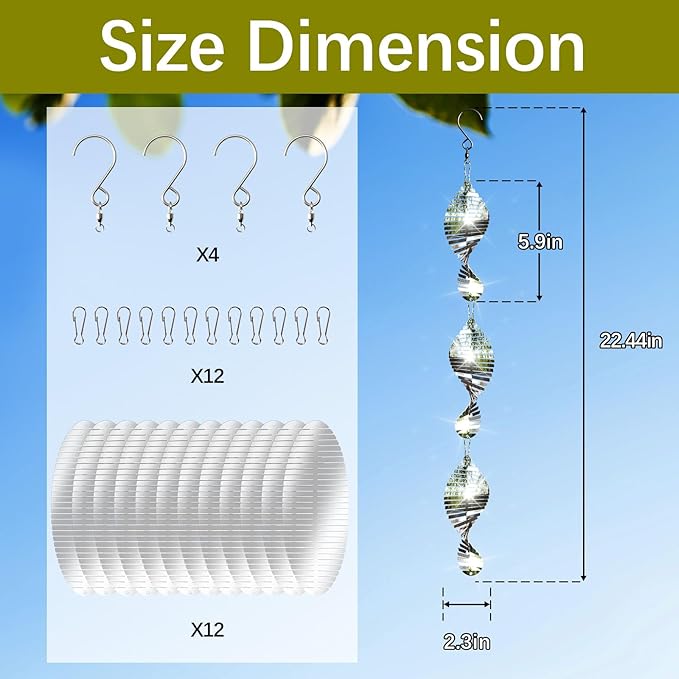 12 PCS Stainless Steel Bird deterrents for Outside,3D Bird Scarer Discs Set Pigeon Deterrent,Bird reflectors to Keep Birds Away Woodpecker Deterrent for House,Crow Deterrent-BloomoryGarden